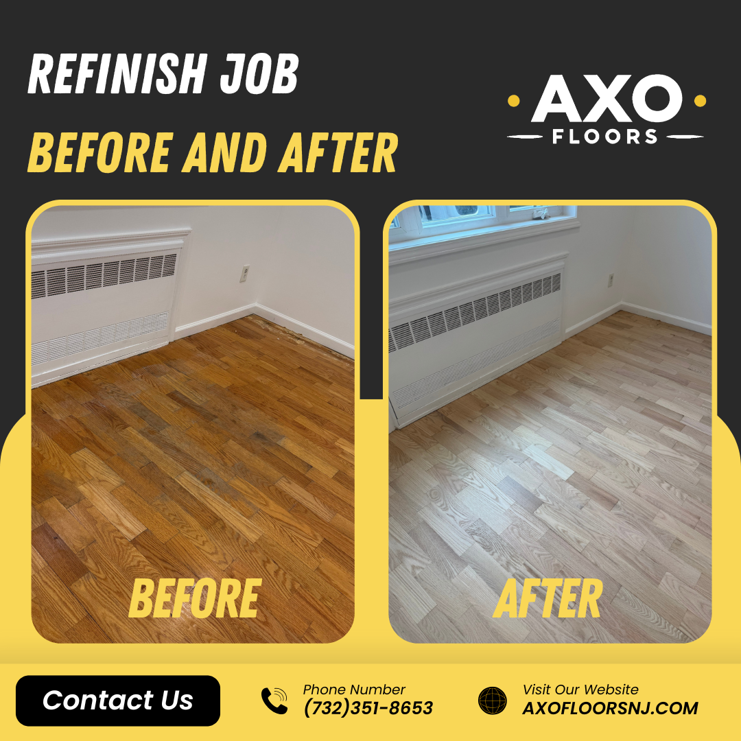 AXO Floors hardwood refinishing transformation — before and after